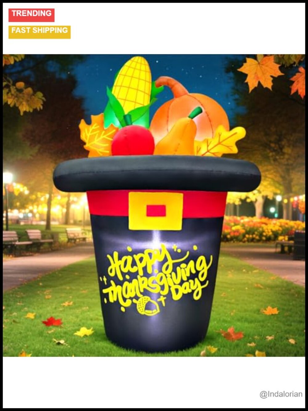 5FT Thanksgiving Inflatable Hat with Pumpkin LED Blow Up Yard Decor